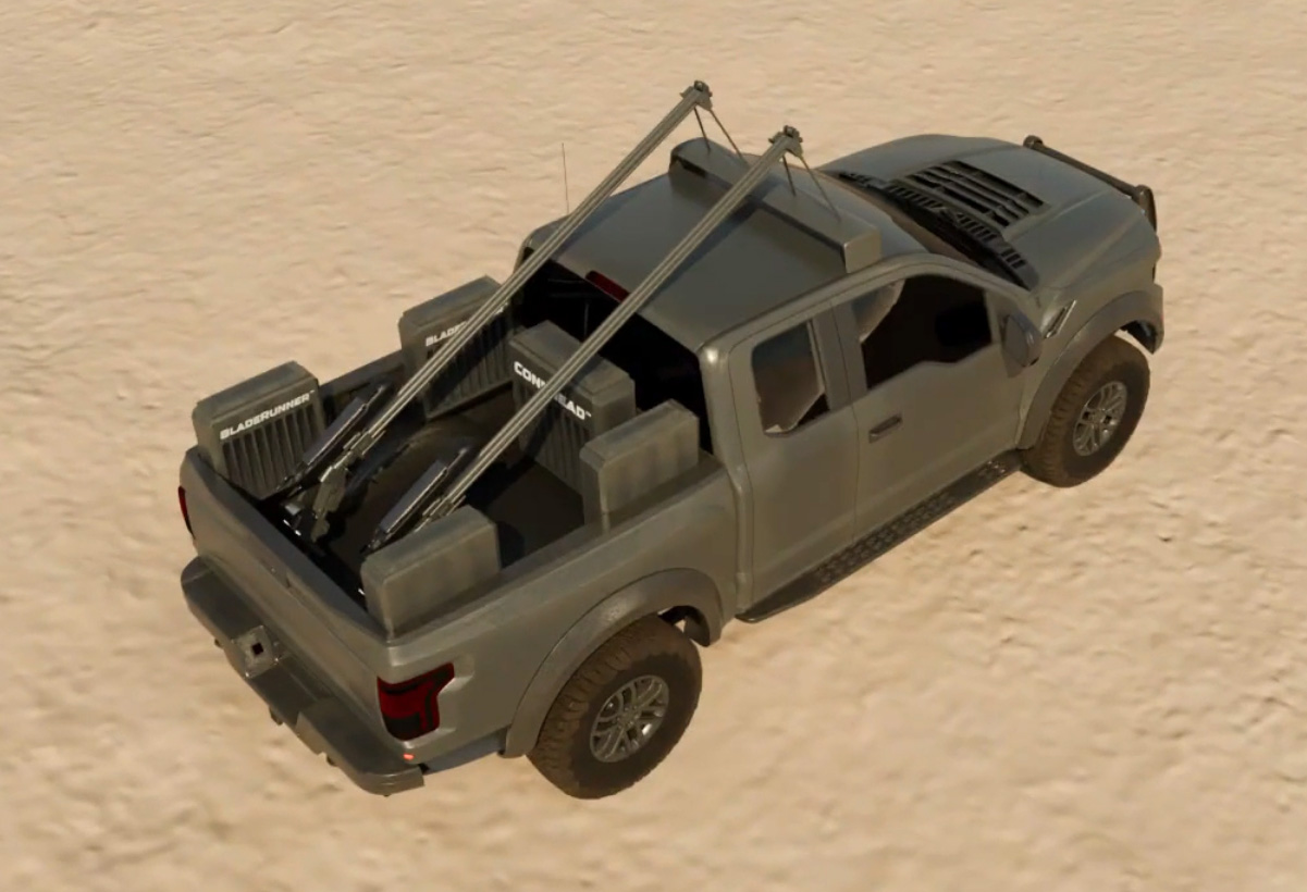 Aveo launchers mounted in a pickup bed