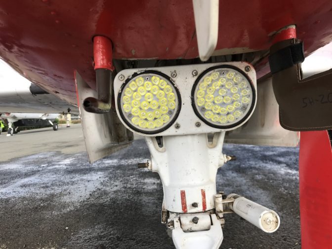 Twin LED landing-light pod on the Medivac aircraft