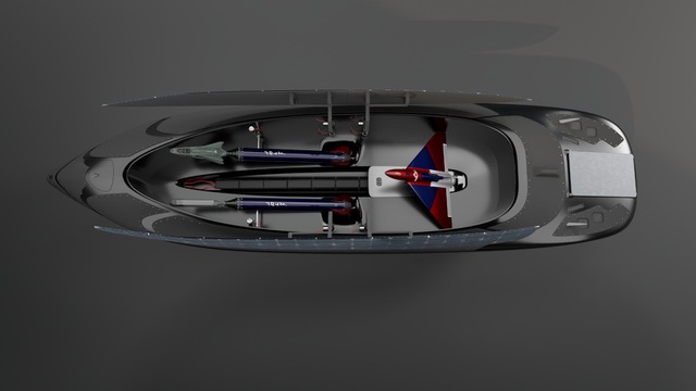 X-75 payload bay, top view: mixed rockets and drones
