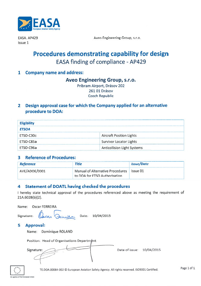 Aveo Engineering Group awarded EASA Alternative Procedures Organisation Approval (ADOA)