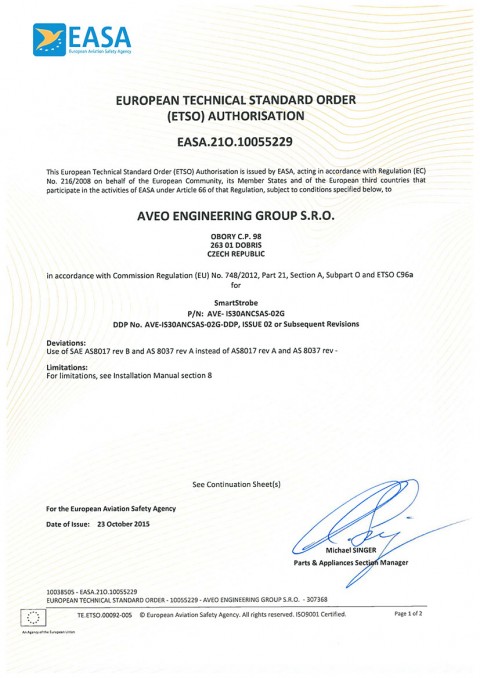 European Technical Standard Order (ETSO) Authorisation for SMARTSTROBE
