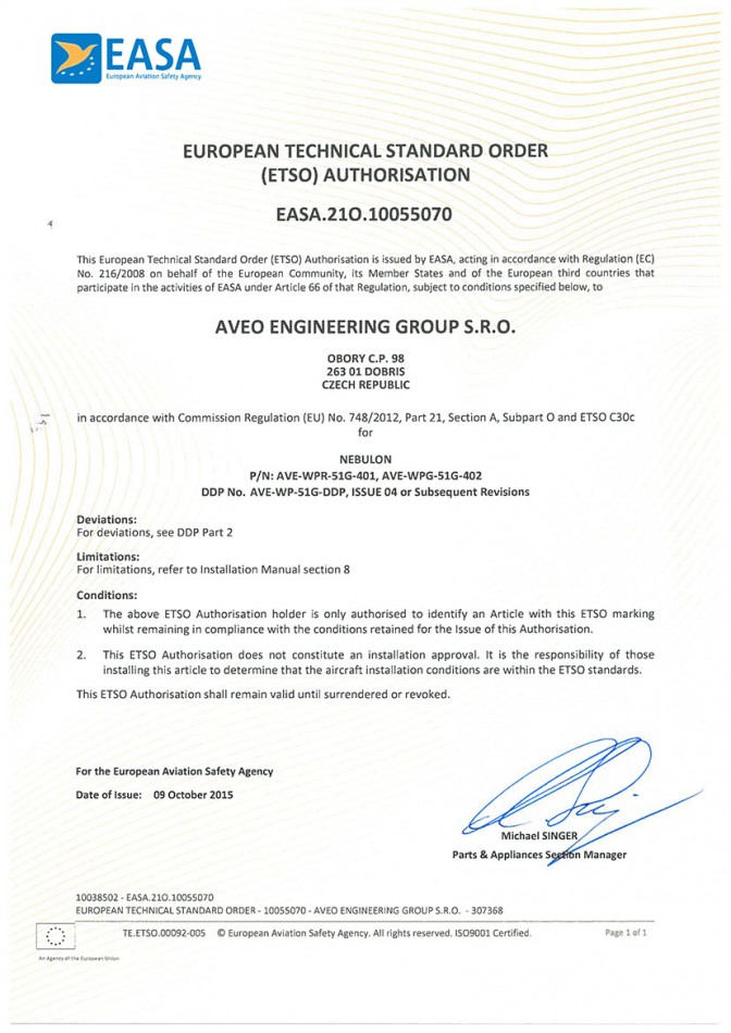 European Technical Standard Order (ETSO) Authorisation for NEBULON ...